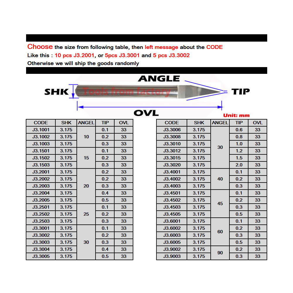 10 Pcs 3.175mm Tungsten Bit V  - End Mill Set ulasan dan harga